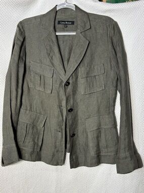 LIDA BADAY Sz 8 Safari Utility Blazer Unlined 100% Linen Patch Pockets Slit Cuff